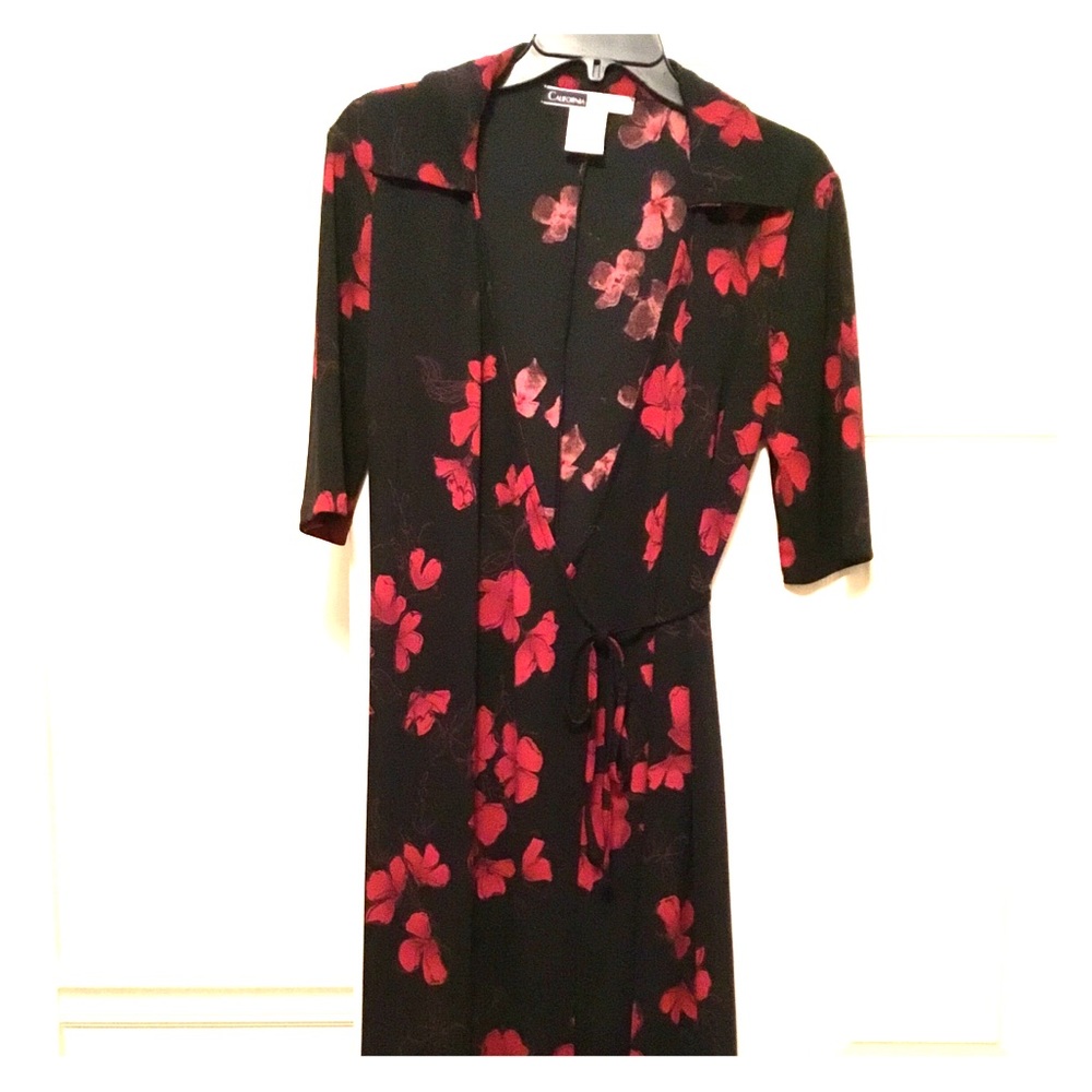 Red and Black Floral Wrap Dress